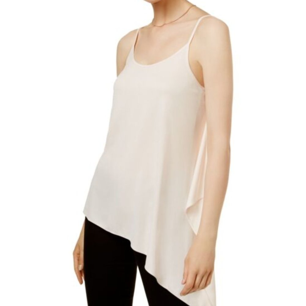 BAR III Just Blush flowy asymmetrical ruffle hem neutral sleeveless tank top